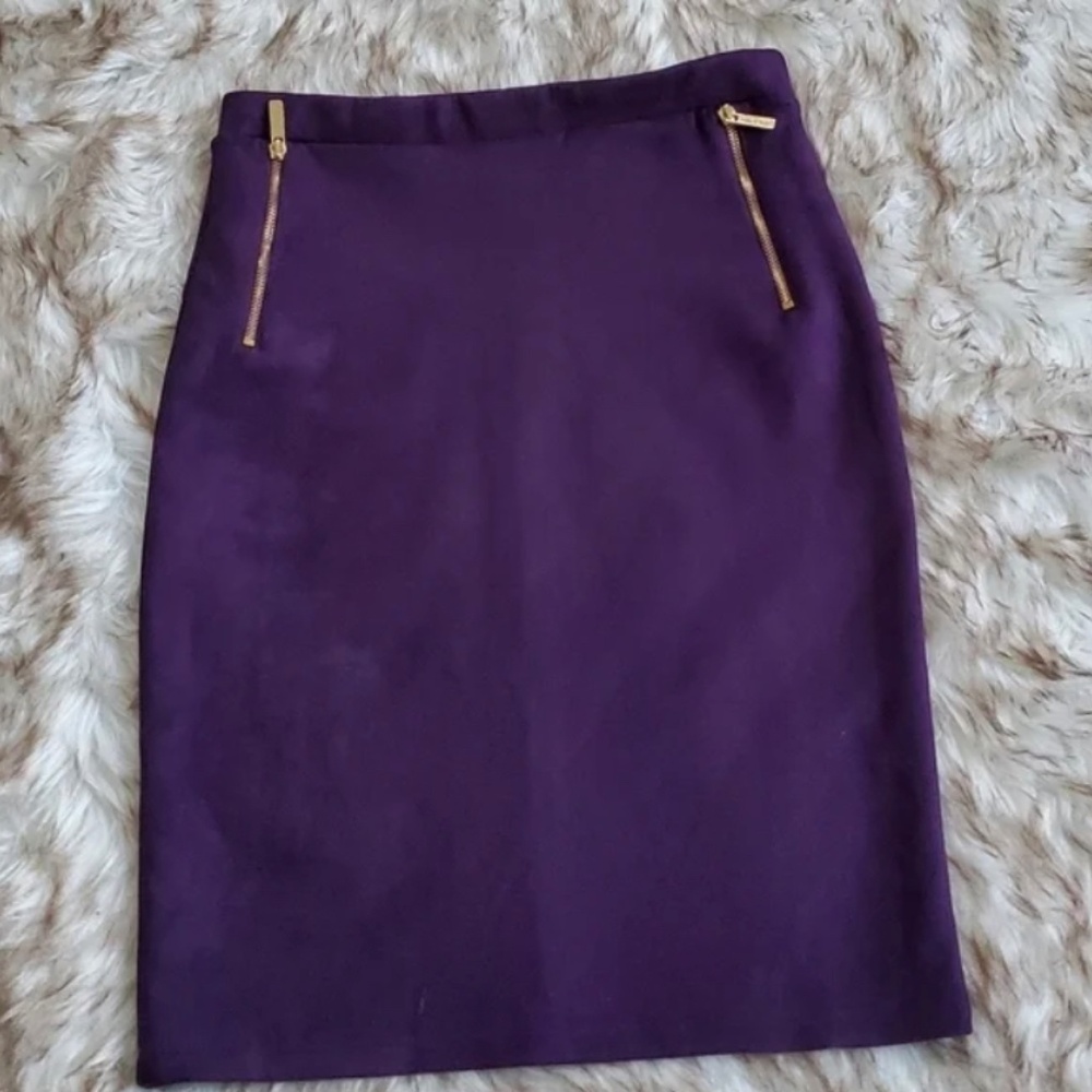 Olivia Blu Purple High Waist Knee length Skirt — Thick Velvety Fabric Size M